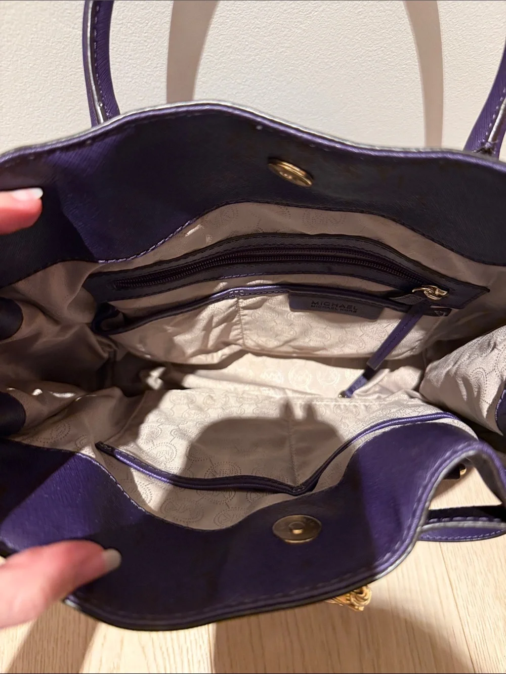 Michael Kors Purple Saffiano Satchel with Gold Hardware